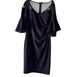 Calvin Klein Black Dress Sheer Shoulder Lined Sz4 Flutter Sleeve Party Cocktail